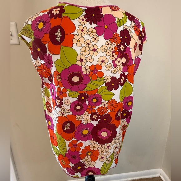 Cha Cha Vente retro 70’s colorful sleeveless floral top SZ SM - Picture 3 of 11